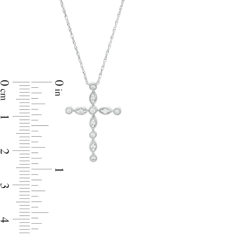 Main Image 3 of 0.115 CT. T.W. Diamond Vintage-Style Cross Pendant in Sterling Silver