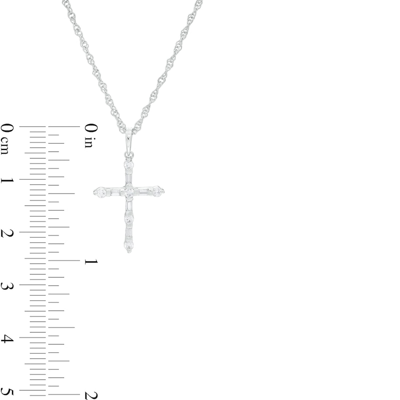 0.18 CT. T.W. Baguette and Round Diamond Cross Pendant in 10K Gold