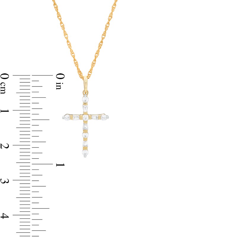 0.18 CT. T.W. Baguette and Round Diamond Cross Pendant in 10K Gold