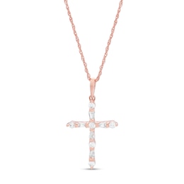 0.18 CT. T.W. Baguette and Round Diamond Cross Pendant in 10K Rose Gold