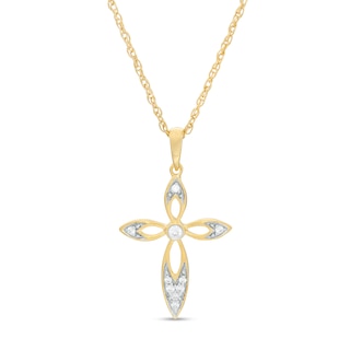 0.065 CT. T.W. Diamond Cross Pendant in 10K Gold