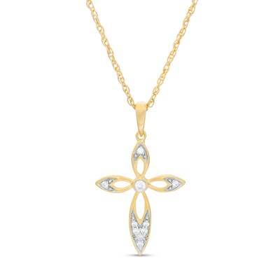0.065 CT. T.W. Diamond Cross Pendant in 10K Gold
