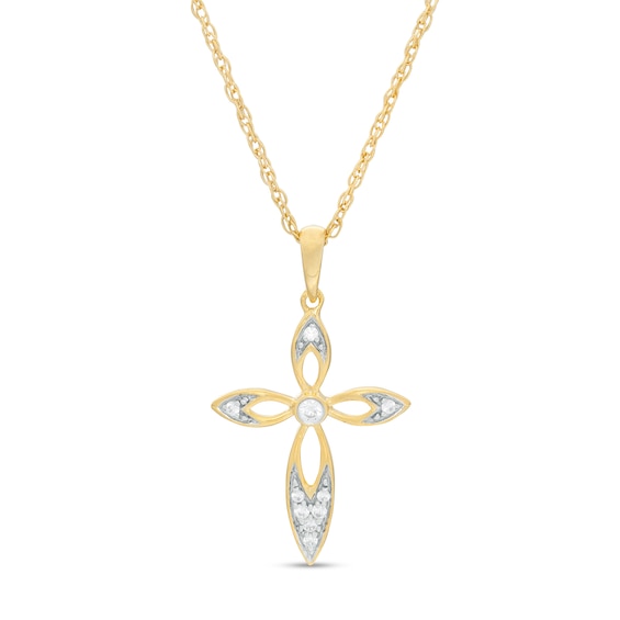 0.065 CT. T.W. Diamond Cross Pendant in 10K Gold