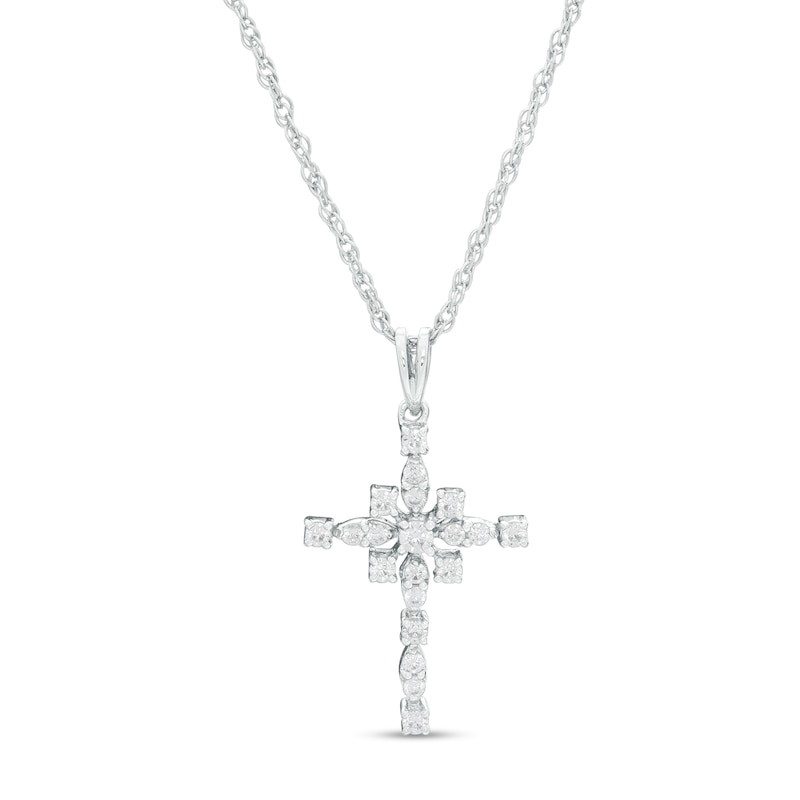 0.23 CT. T.W. Diamond Art Deco Cross Pendant in 10K White Gold