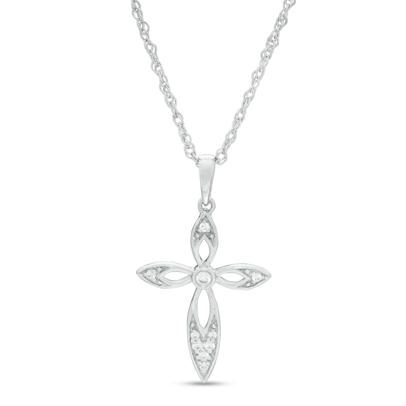 0.065 CT. T.W. Diamond Cross Pendant in 10K White Gold|Peoples Jewellers