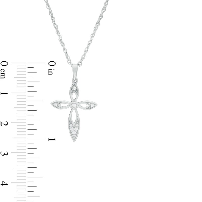 0.065 CT. T.W. Diamond Cross Pendant in 10K White Gold