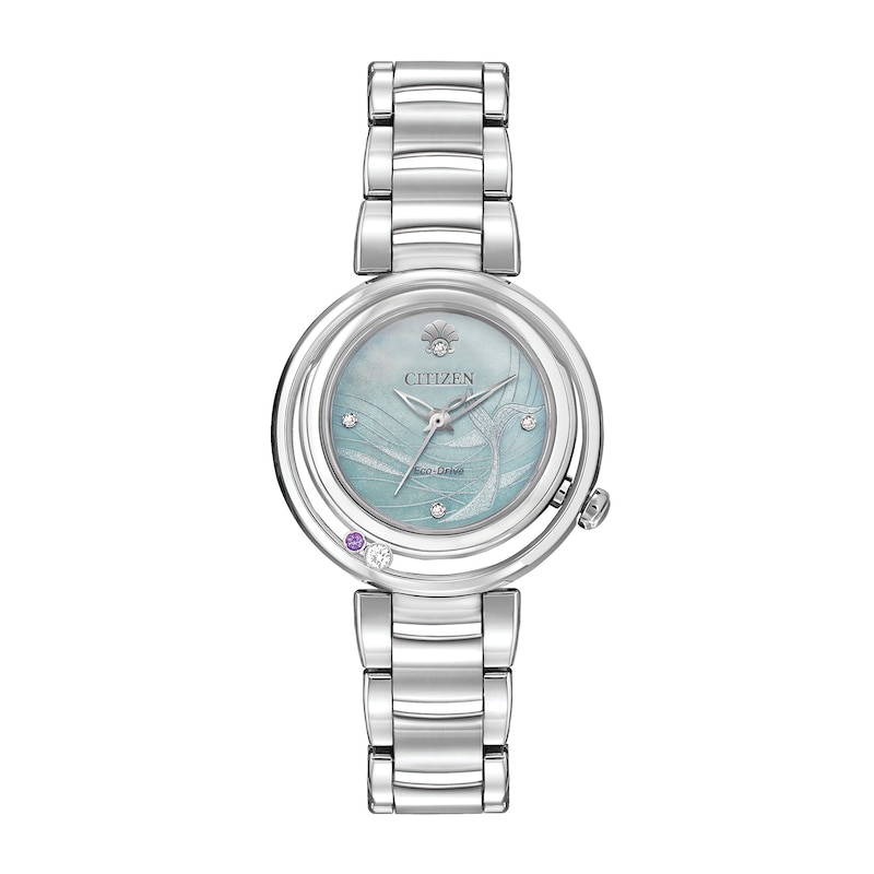 Ladies' Citizen Eco-Drive® Disney Ariel Diamond and Crystal Accent Watch with Mother-of-Pearl Dial (Model: EM0820-56N)