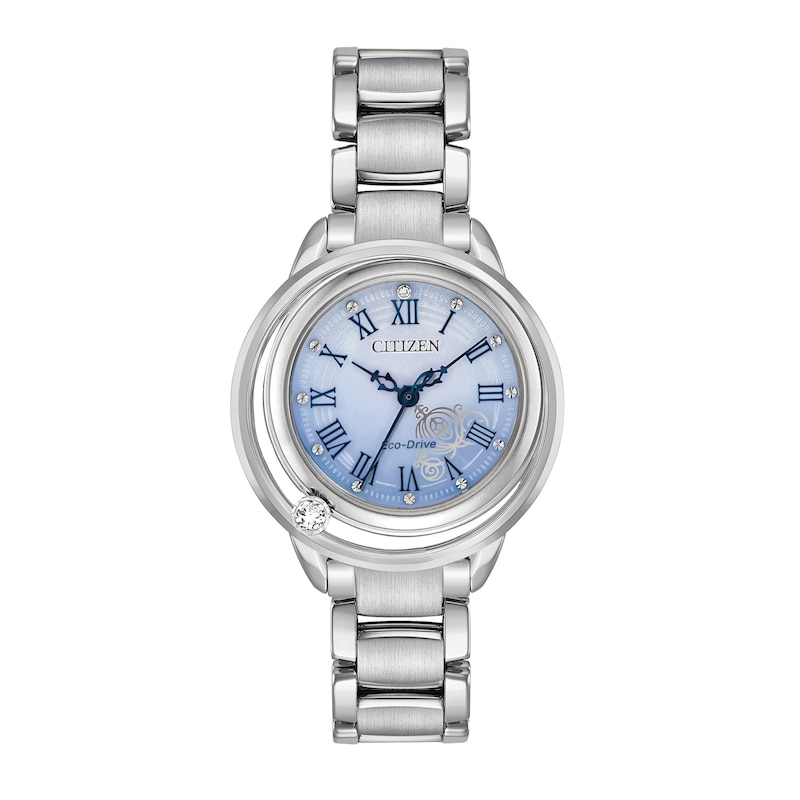 Main Image 1 of Ladies' Citizen Eco-Drive® Disney Cinderella Diamond Accent Watch with Blue Mother-of-Pearl Dial (Model: EW5510-53N)