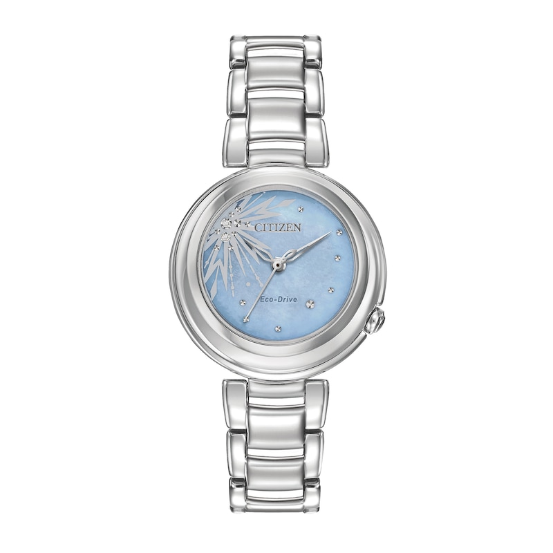 Ladies' Citizen Eco-Drive® Disney Frozen 2 Elsa Diamond Accent Watch with Blue Mother-of-Pearl Dial (Model: EM0580-58N)