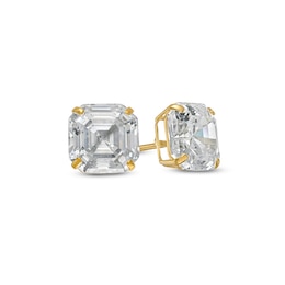 Asscher-Cut Cubic Zirconia Solitaire Stud Earrings in 10K Gold
