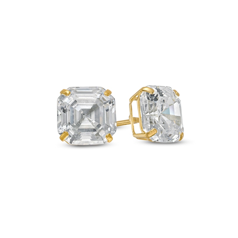 Asscher-Cut Cubic Zirconia Solitaire Stud Earrings in 10K Gold|Peoples Jewellers