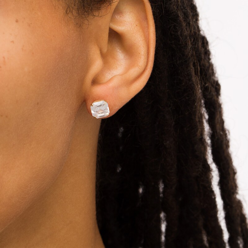 Main Image 2 of Asscher-Cut Cubic Zirconia Solitaire Stud Earrings in 10K Gold