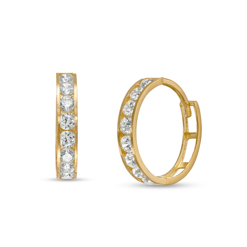 Cubic Zirconia Huggie Hoop Earrings in 10K Gold|Peoples Jewellers