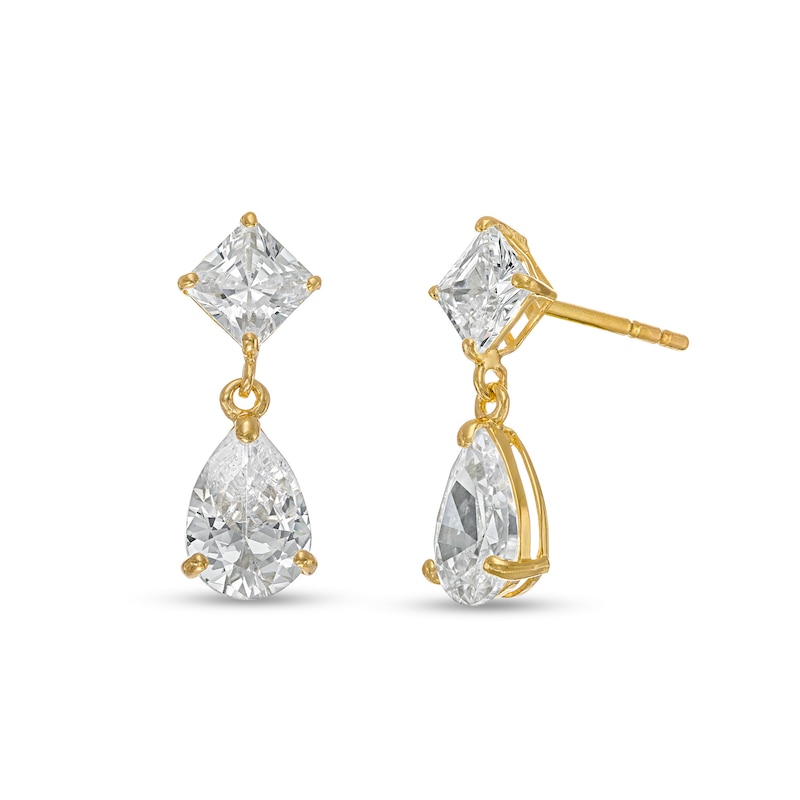 Pear-Shaped Cubic Zirconia Tilted Square Drop Earrings in 10K Gold|Peoples Jewellers