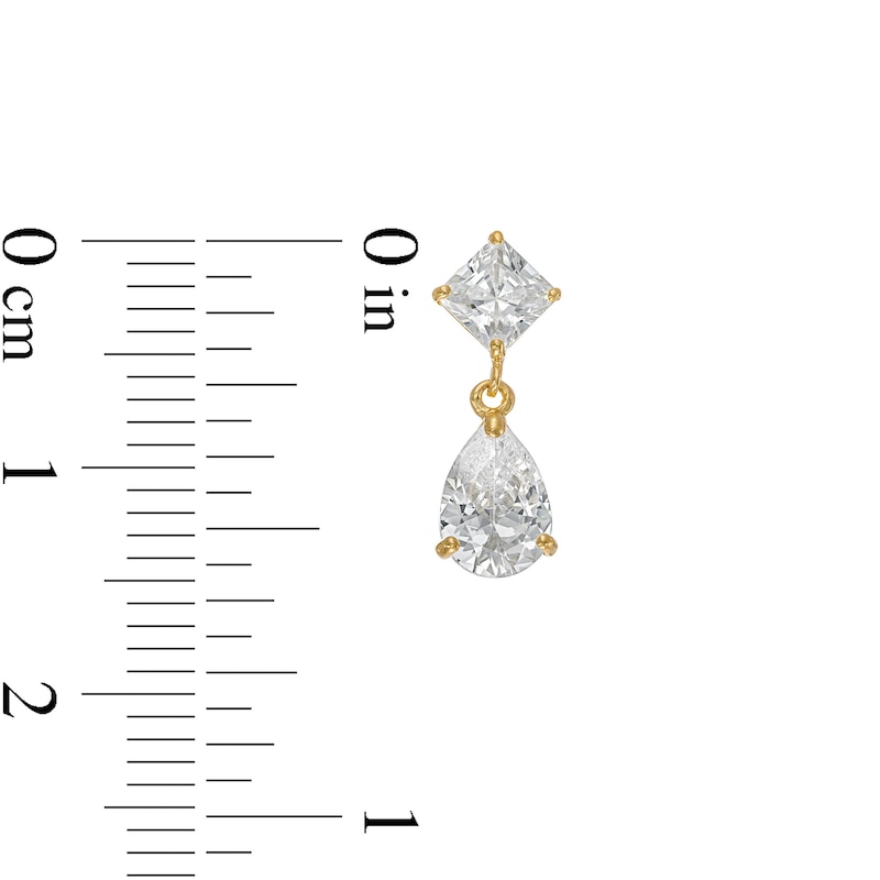 Pear-Shaped Cubic Zirconia Tilted Square Drop Earrings in 10K Gold