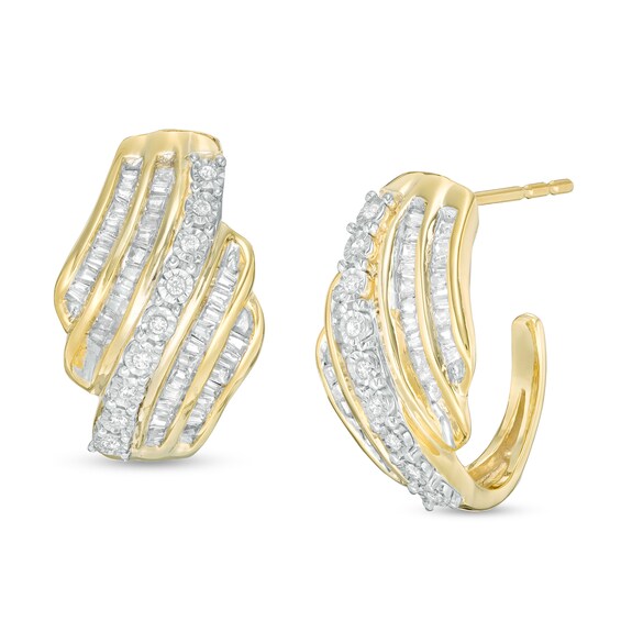 0.23 CT. T.W. Diamond Wave J-Hoop Earrings in 10K Gold