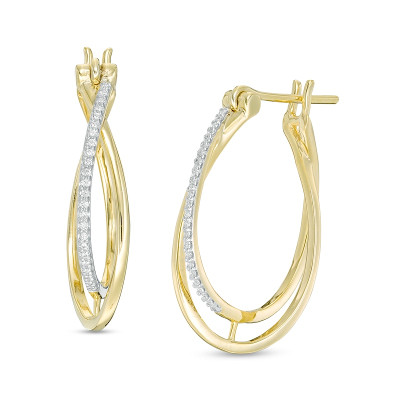 0.115 CT. T.W. Diamond Crossover Hoop Earrings in 10K Gold|Peoples Jewellers