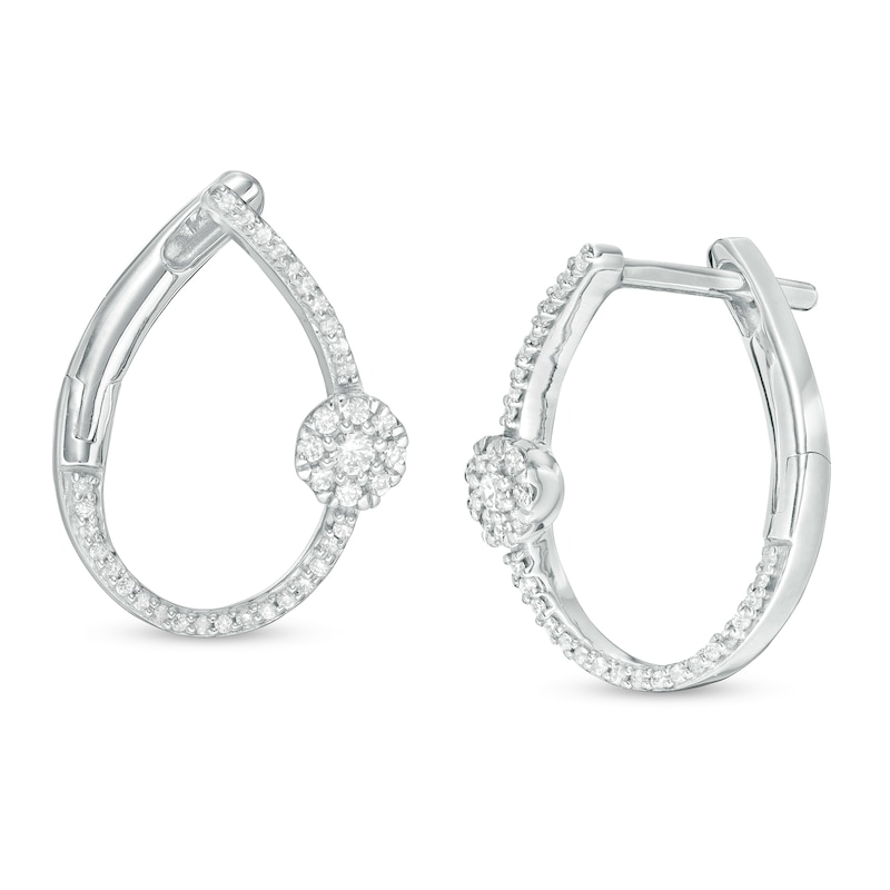 0.23 CT. T.W. Diamond Teardrop-Shaped Hoop Earrings in Sterling Silver|Peoples Jewellers