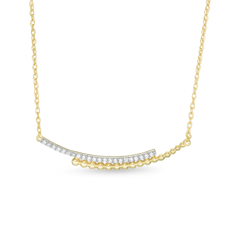 0.145 CT. T.W. Diamond Curved Beaded Ribbon Bypass Necklace in 10K Gold|Peoples Jewellers