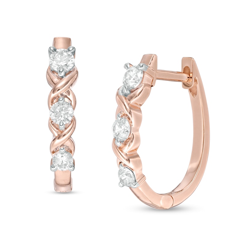 0.45 CT. T.W. Diamond "XO" Hoop Earrings in 10K Rose Gold|Peoples Jewellers