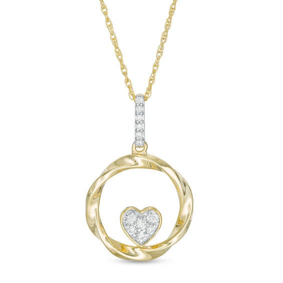 0.115 CT. T.W. Composite Diamond Heart-Shaped Twist Circle Pendant in 10K Gold