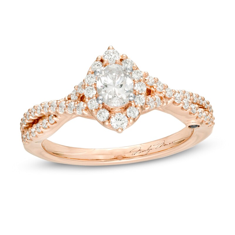 Marilyn Monroe™ Collection 0.69 CT. T.W. Oval Diamond Frame Twist Vintage-Style Engagement Ring in 14K Rose Gold