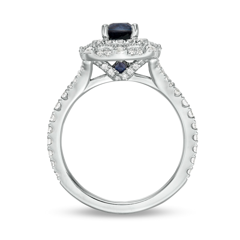 Vera Wang Love Collection Certified Cushion-Cut Sapphire and 0.58 CT. T.W. Diamond Engagement Ring in 14K White Gold