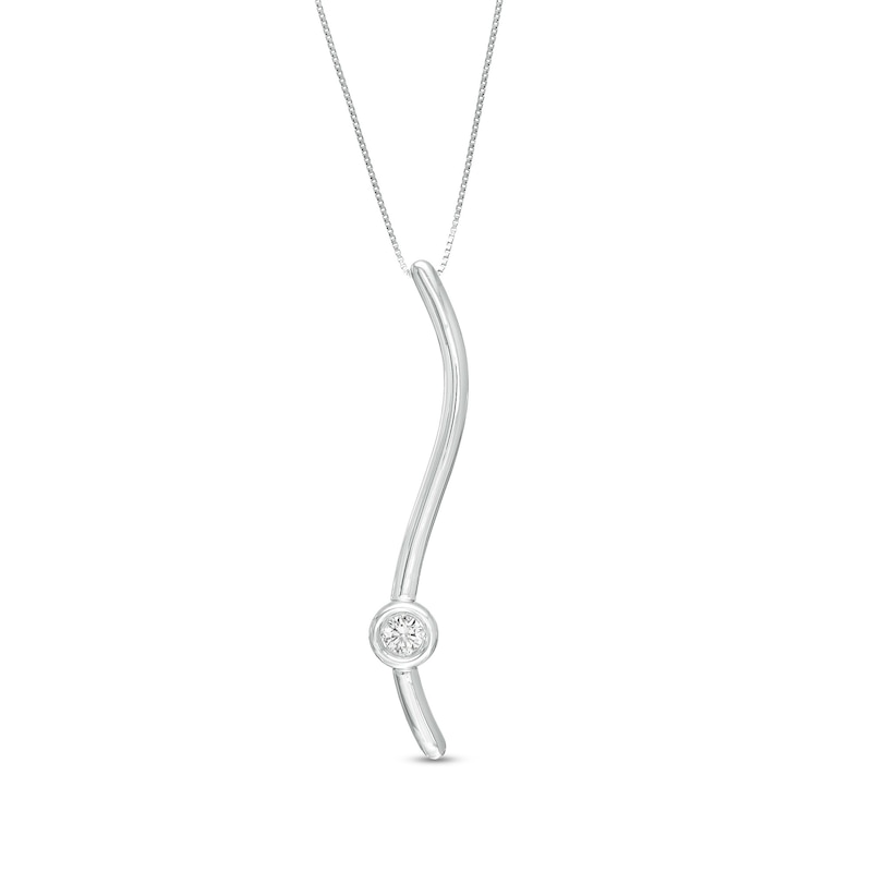 Marilyn Monroe™ Collection 0.15 CT. Diamond Solitaire Linear Ribbon Pendant in Sterling Silver