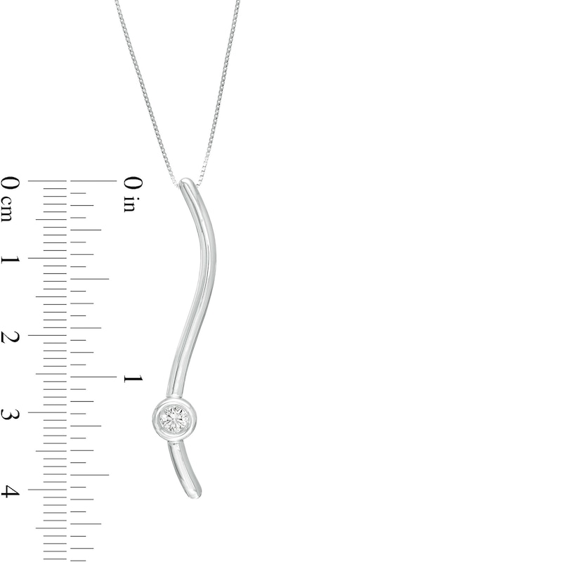 Marilyn Monroe™ Collection 0.15 CT. Diamond Solitaire Linear Ribbon Pendant in Sterling Silver