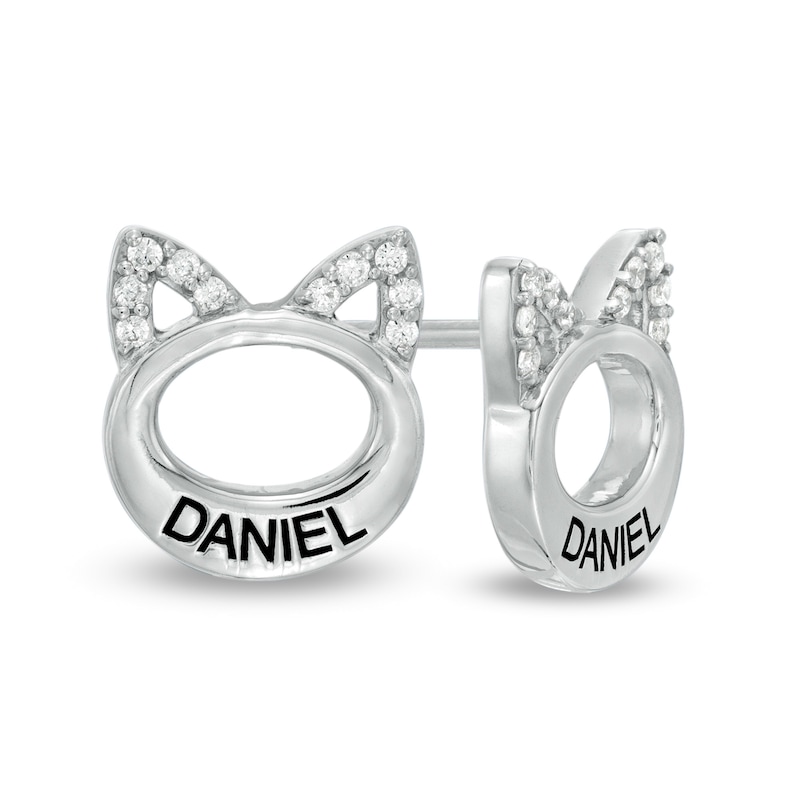Main Image 1 of 1/15 CT. T.W. Diamond Engravable Cat Stud Earrings in Sterling Silver (1 Line)