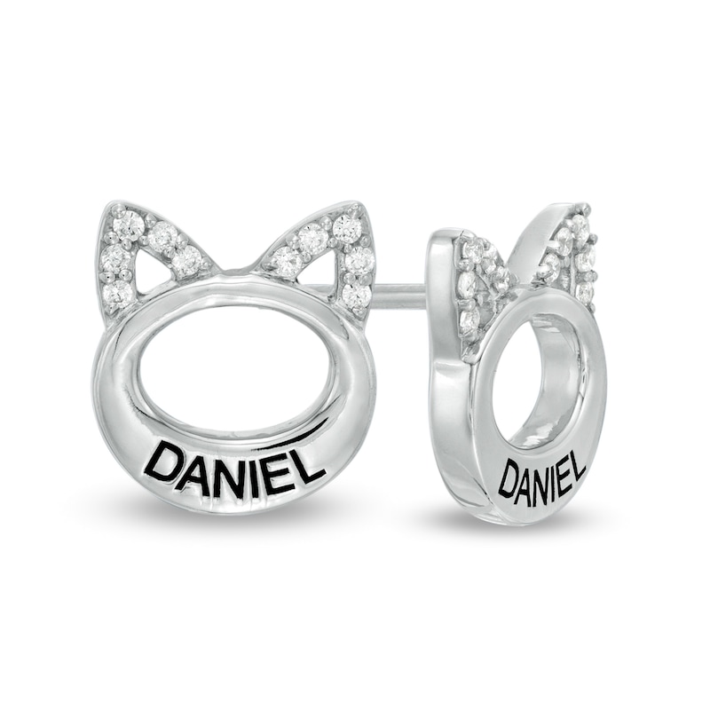 1/15 CT. T.W. Diamond Engravable Cat Stud Earrings in Sterling Silver (1 Line)|Peoples Jewellers