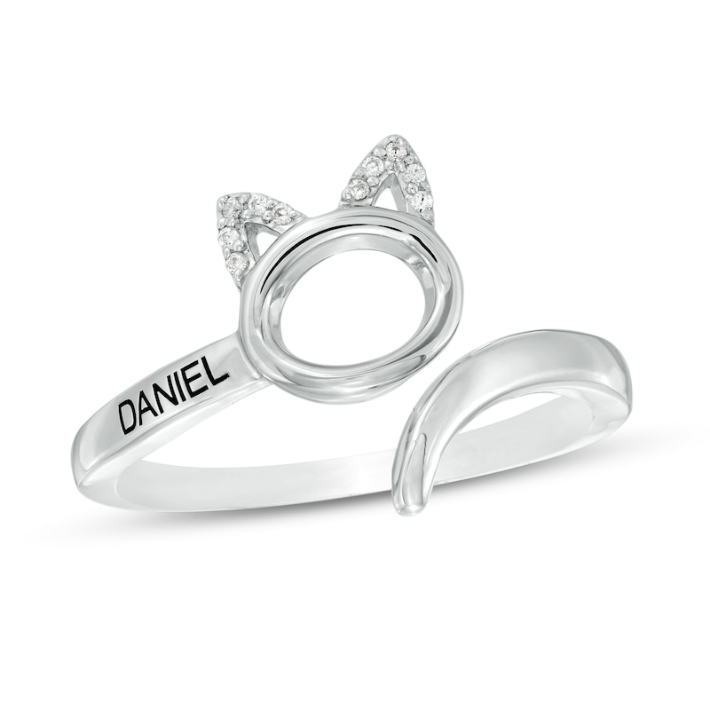 Main Image 1 of Diamond Accent Engravable Cat Bypass Wrap Ring in Sterling Silver (1 Line)