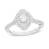 Marilyn Monroe™ Collection 0.58 CT. T.W. Oval Diamond Double Frame Starburst Engagement Ring in 14K White Gold