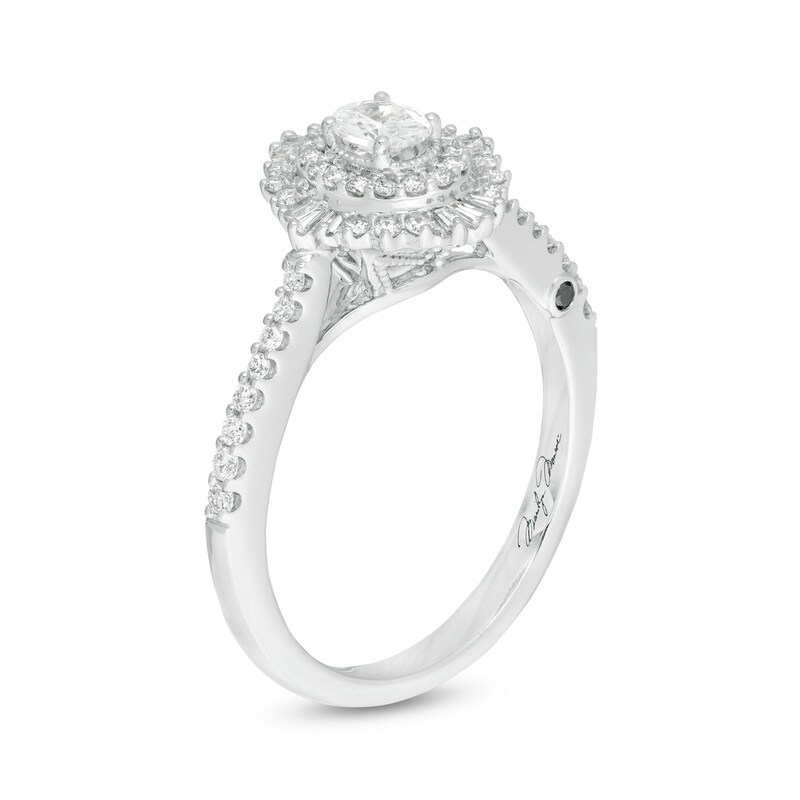 Main Image 2 of Marilyn Monroe™ Collection 0.58 CT. T.W. Oval Diamond Double Frame Starburst Engagement Ring in 14K White Gold