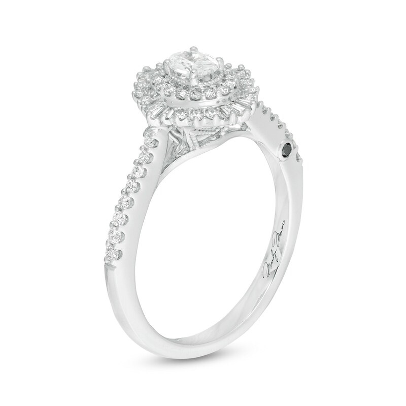 Marilyn Monroe™ Collection 0.58 CT. T.W. Oval Diamond Double Frame Starburst Engagement Ring in 14K White Gold