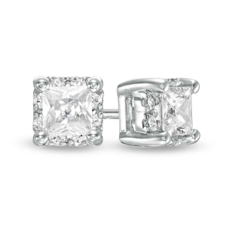 0.50 CT. T.W. Certified Canadian Princess-Cut Diamond Frame Stud Earrings in 14K White Gold (I/I2)|Peoples Jewellers