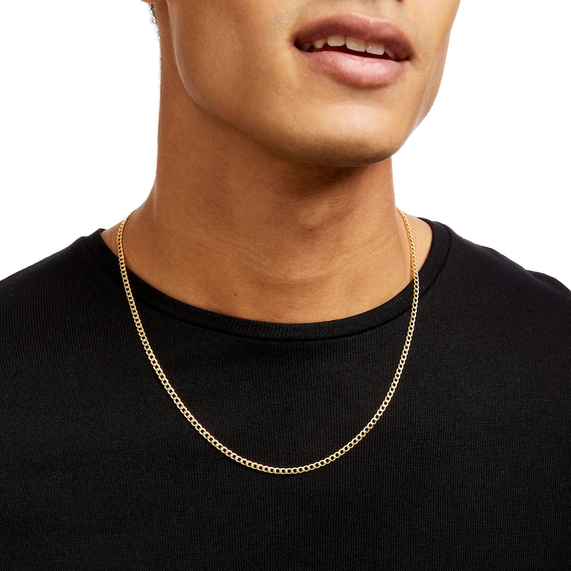 Main Image 2 of 3.4mm Diamond-Cut Curb Chain Necklace in Hollow 14K Gold - 22"