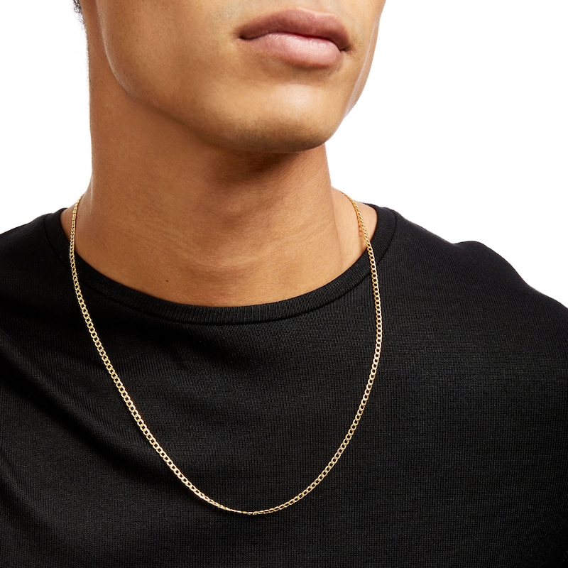 Main Image 2 of 3.4mm Diamond-Cut Curb Chain Necklace in Hollow 14K Gold - 24"