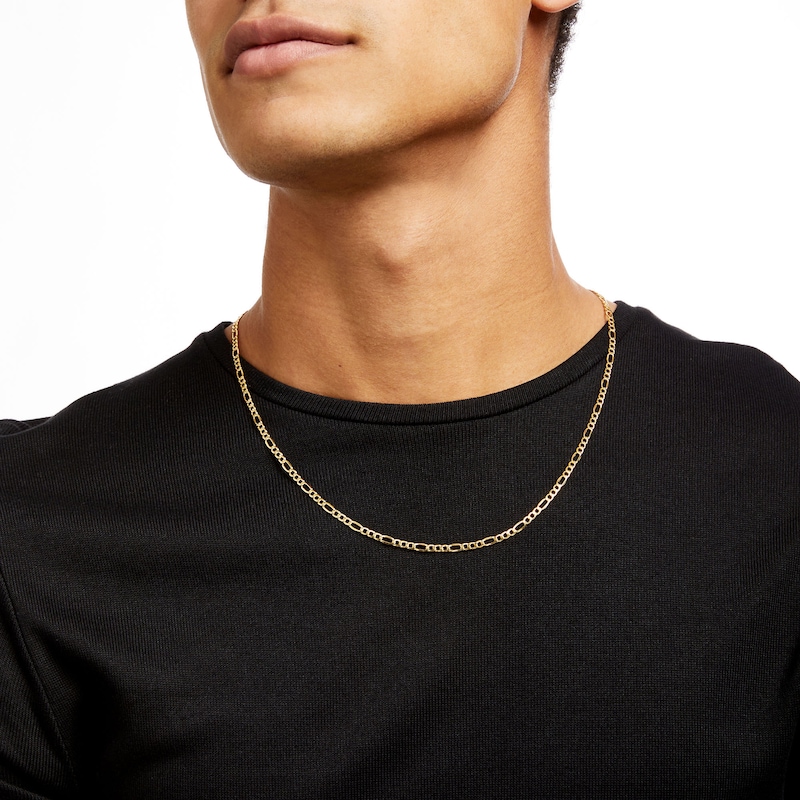 Main Image 2 of 3.3mm Diamond-Cut Figaro Chain Necklace in Hollow 10K Gold - 22"