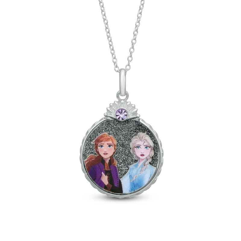 Main Image 1 of Child's Glitter Enamel ©Disney Anna and Elsa Portrait Disc Pendant in Sterling Silver - 15"