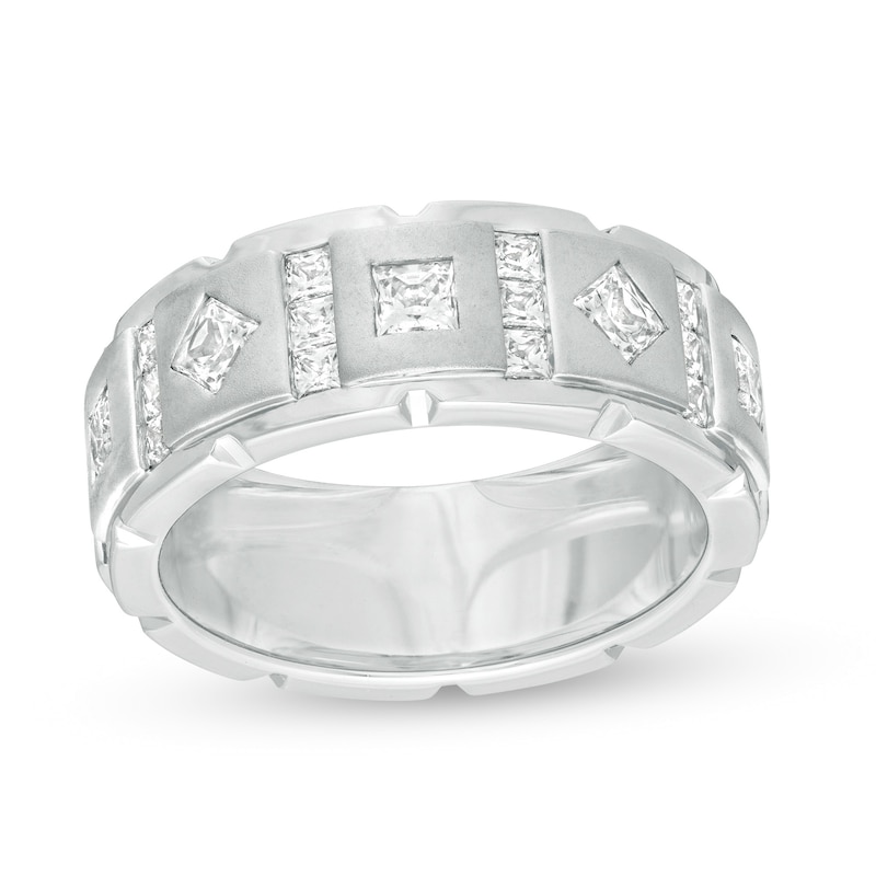 Main Image 1 of 1.60 CT. T.W. Square-Cut Diamond Geometric Wedding Band in 10K White Gold