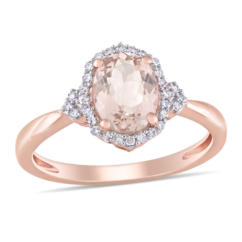 Oval Morganite and 0.13 CT. T.W. Diamond Frame Vintage-Style Ring in 10K Rose Gold