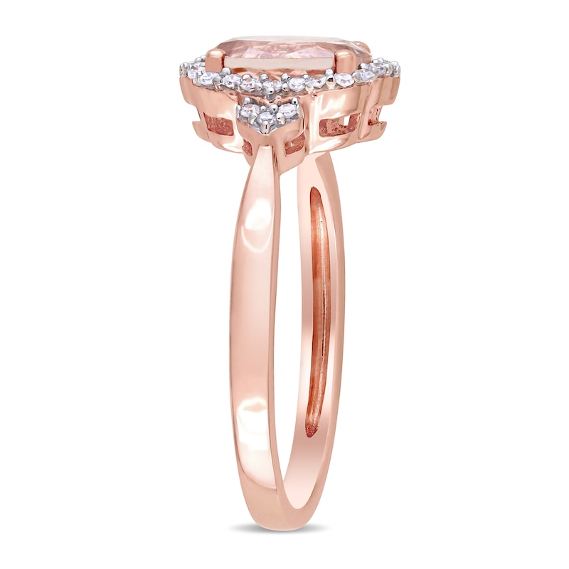 Main Image 3 of Oval Morganite and 0.13 CT. T.W. Diamond Frame Vintage-Style Ring in 10K Rose Gold
