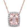 Thumbnail Image 1 of Elongated Cushion-Cut Morganite and 0.24 CT. T.W. Diamond Frame Pendant in 14K Rose Gold - 17"