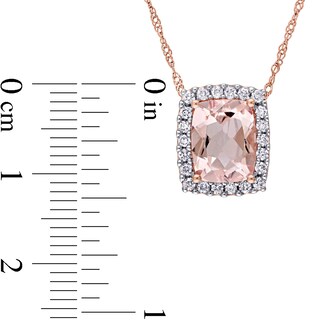 Elongated Cushion-Cut Morganite and 0.24 CT. T.W. Diamond Frame Pendant in 14K Rose Gold - 17"