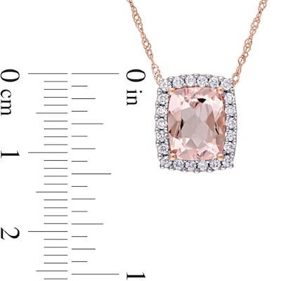 Elongated Cushion-Cut Morganite and 0.24 CT. T.W. Diamond Frame Pendant in 14K Rose Gold - 17"