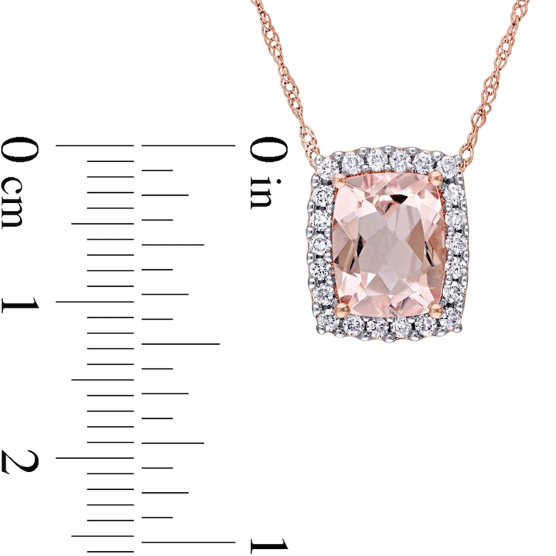 Main Image 3 of Elongated Cushion-Cut Morganite and 0.24 CT. T.W. Diamond Frame Pendant in 14K Rose Gold - 17"