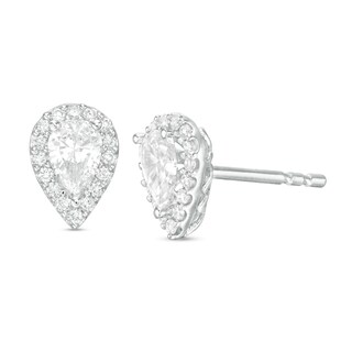 CT. T.W. Certified Pear-Shaped Diamond Frame Stud Earrings in 14K White Gold (I/SI2