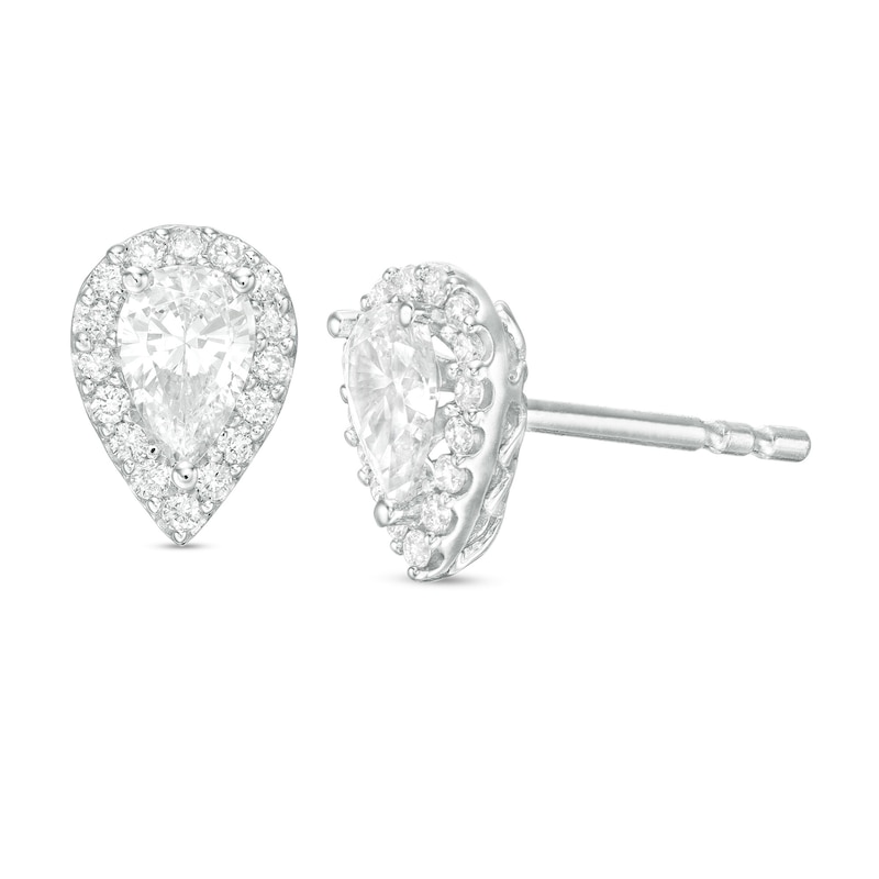 0.95 CT. T.W. Certified Pear-Shaped Diamond Frame Stud Earrings in 14K White Gold (I/SI2)