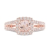 6.0mm Morganite and 0.48 CT. T.W. Diamond Square Frame Split Shank Ring in 14K Rose Gold